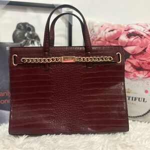 Aldo Burgundy Croc-Embossed Satchel